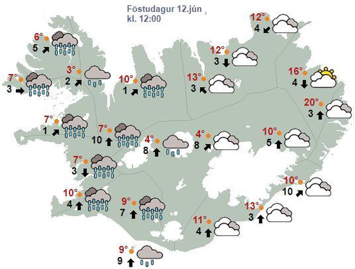 Veðrið á landinu um hádegisbil.