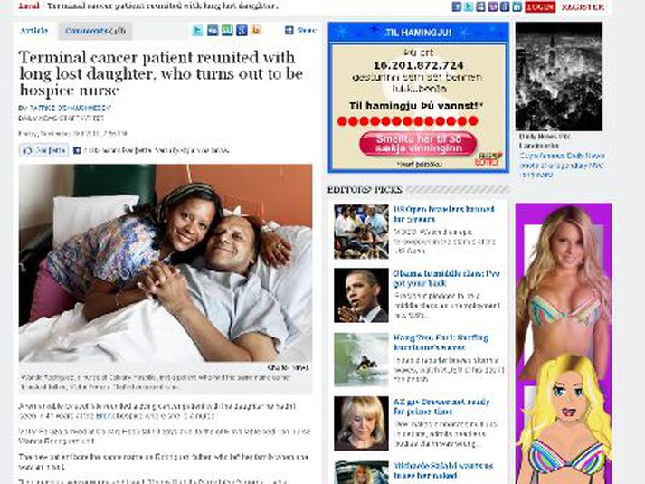 Skjáskot af frétt Daily News um málið.