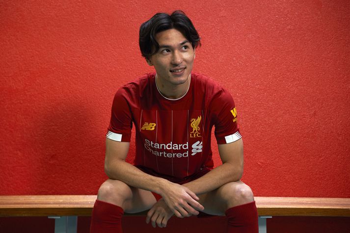 Takumi Minamino í búningi Liverpool.