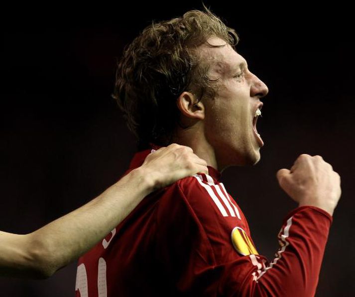Lucas átti einn sinn besta leik í búningi Liverpool og skoraði eitt af mörkunum fjórum gegn Benfica.