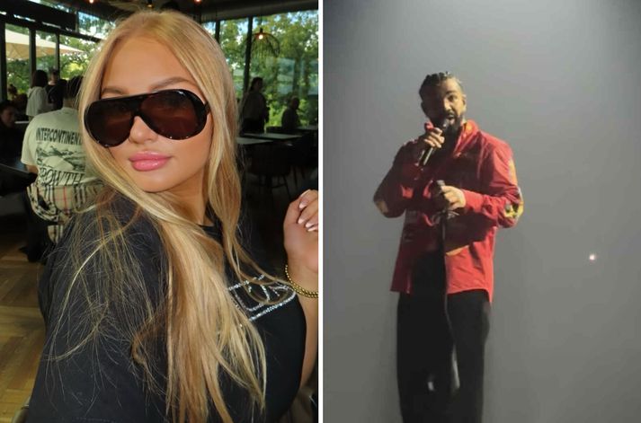 Drake virtist hæstánægður með brjóstahaldarann hennar Guggu og sagðist ætla að taka hann með sér heim.