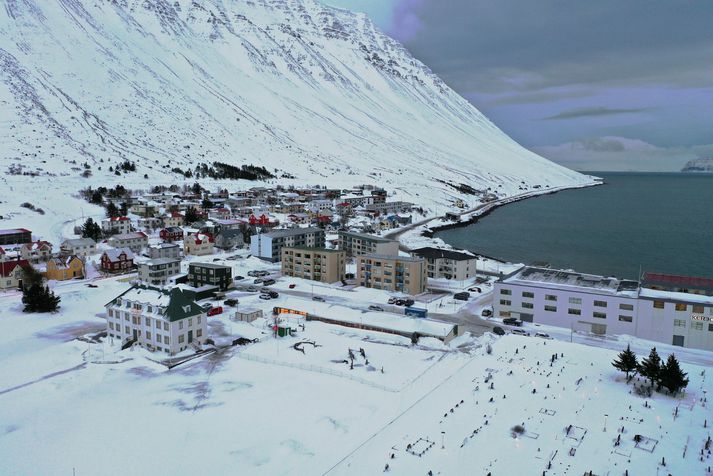 Hér sést glitta í hlíðar Eyrafjalls, en fyrirhugað er að kláfurinn verði settur þar upp.