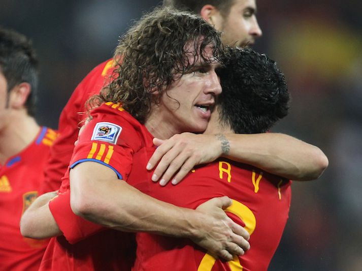 Xavi og markaskorari gærdagsins, Carles Puyol.