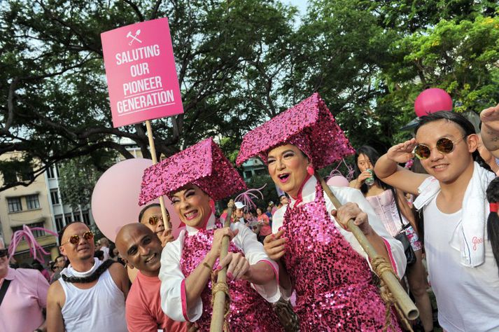 Frá kröfufundi Bleika depilsins á Mælendahorninu í Singapúr árið 2014. Fundunum hefur ávallt verið mætt af mikilli andstöðu frá íhaldssömum stjórnmálaöflum landsins.