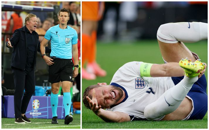 Harry Kane lá lengi eftir í grasinu.  Ronald Koeman var mjög ósáttur með ákvörðun Felix Zwayer og myndbandsdómaranna.