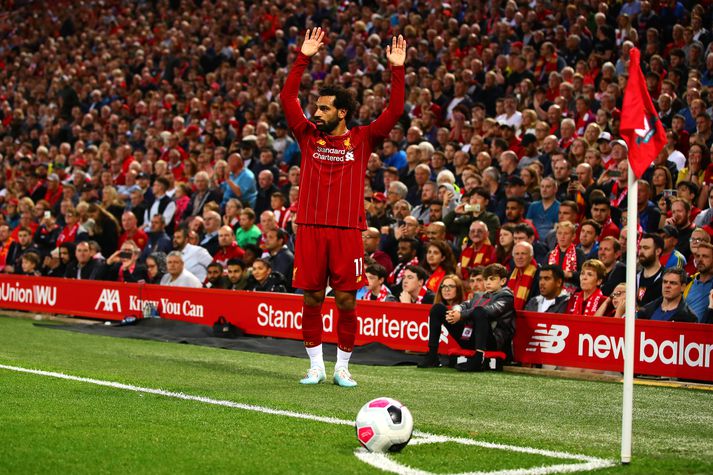 Salah skoraði og gaf stoðsendingu í sigri Liverpool á Norwich City í upphafsleik ensku úrvalsdeildarinnar.