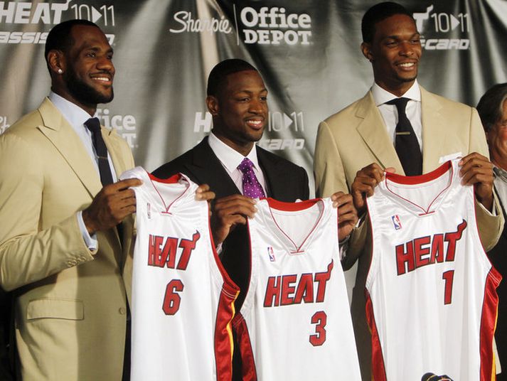 Nýja ofurþríeykið hjá Miami Heat.