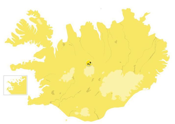 Gul veðurviðvörun er fyrir allt landið frá miðnætti á sunnudagskvöld.