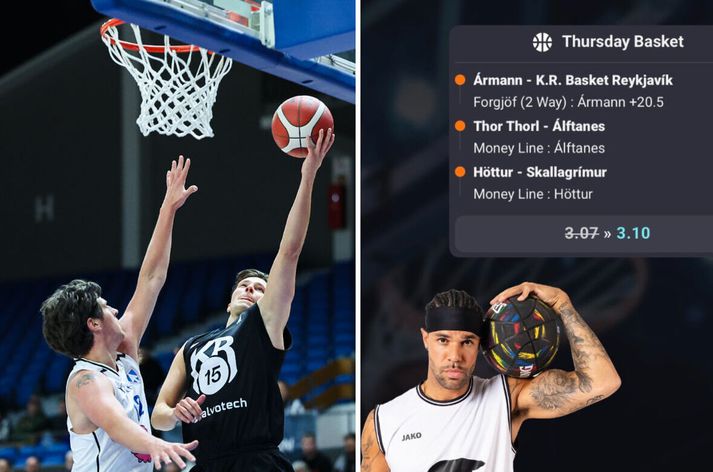 Kristófer Acox var á auglýsingu fyrir erlenda veðmálasíðu fyrir leiki í íslenskum körfubolta í gær, þar á meðal leik síns gamla liðs KR gegn Ármanni.