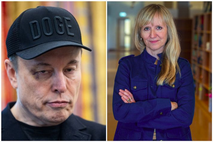 Helga Þórisdóttir, forstjóri Persónuverndar, (t.h.) telur myndbirtingar Grok skýrt dæmi um misnotkun gervigreindar. Spjallmennið er í eigu Elons Musk, ríkasta manns í heimi (t.v.).