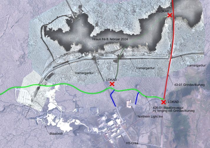 Leiðin til Grindavíkur er ekki lengur bein og greið. Almenningur má þó aka að Bláa lóns afleggjaranum en þaðan er lokað í suður fyrir almenna umferð.