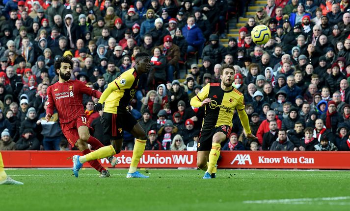 Salah kemur Liverpool í 1-0.