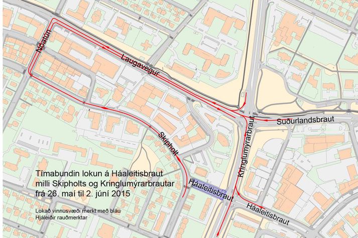 Hér má sjá skýringarmynd sem lögreglan á höfuðborgarsvæðinu birti í tilefni lokunarinnar.