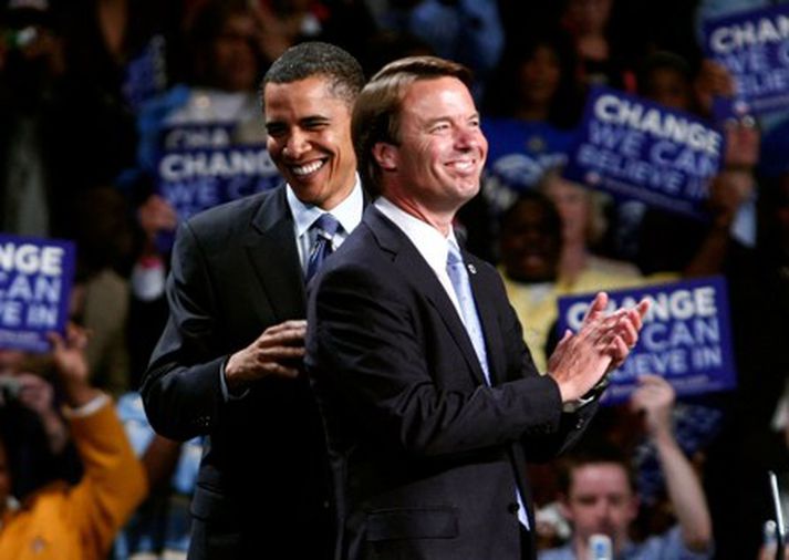 John Edwards, sem er hér ásamt Barack Obama, barnaði starfsmann sinn. Mynd/ AFP.