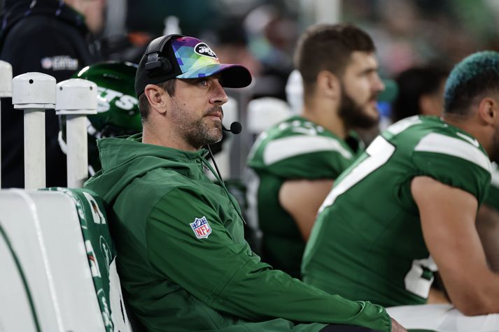 Aaron Rodgers var mættur á síðasta leik New York Jets þar sem liðið varð það fyrsta á tímabilinu til að vinna Philadelphia Eagles.