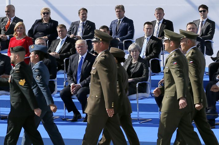 Bjarni Benediktsson, forsætisráðherra, var viðstaddur vígslu nýrra höfuðstöðva NATO ásamt öðrum leiðtogum bandalagsins í gær.