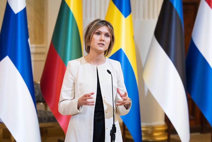 Kristrún Frostadóttir, forsætisráðherra, á fundi JEF-ríkjanna í Helsinki í gær.