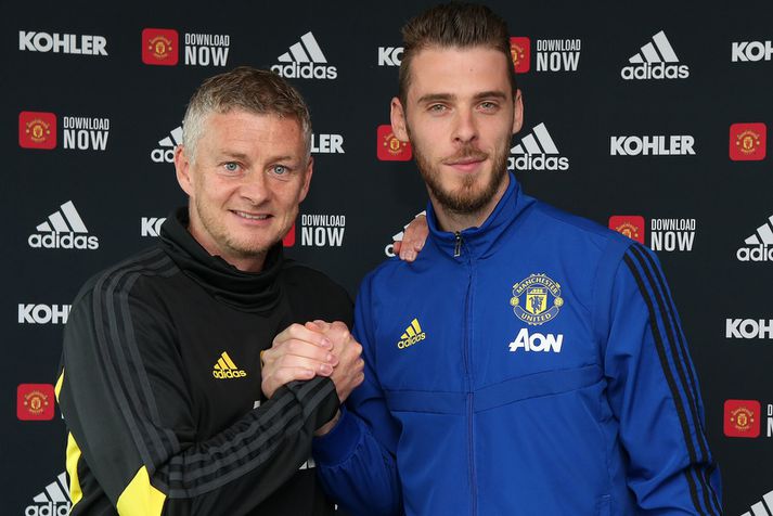 David de Gea með knattspyrnustjóranum Ole Gunnar Solskjær.