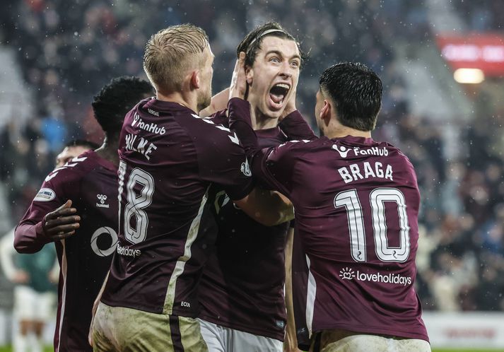 Tómas Bent fagnar mikilvægu marki sínu í kvöld