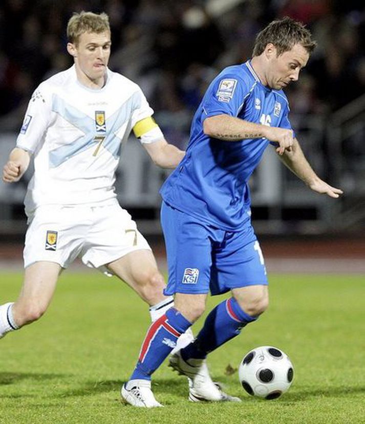 Veigar Páll Gunnarsson í fyrri leiknum við Skota.