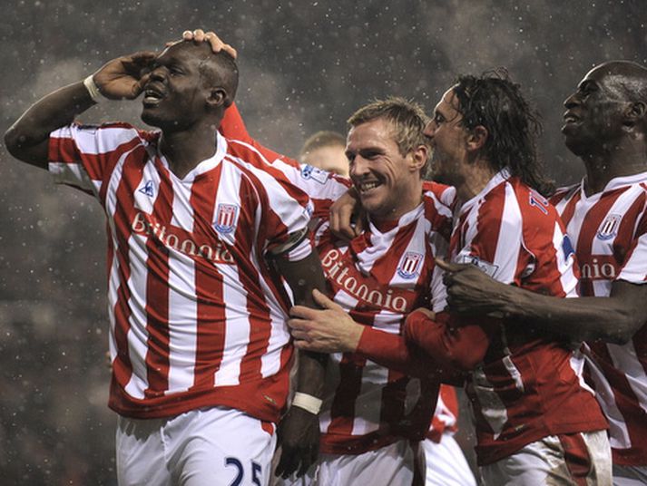 Abdoulaye Diagne-Faye fagnar marki sínu í frostinu í kvöld.