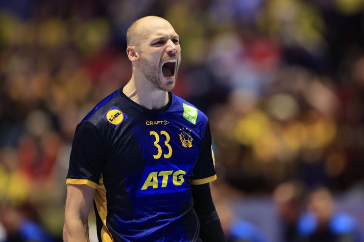 Lukas Sandell var markahæstu í sænska landsliðinu og var valinn maður leiksins eftir sjö mörk úr níu skotum.