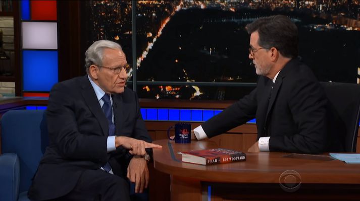 Bob Woodward og Stephen Colbert.