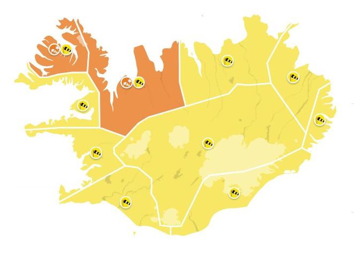 Gul viðvörun er fyrir allt landið í kvöld.