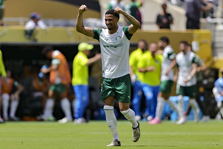 Murilo Cerqueira fagnar sigri Palmeiras á Al Ahly í heimsmeistarakeppni félagsliða.