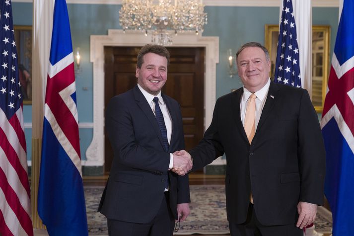 Guðlaugur Þór og Mike Pompeo í Washington í kvöld.