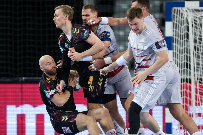 Gísli Þorgeir Kristjánsson í leiknum gegn Zagreb í kvöld. Hann skoraði tvö mörk fyrir Magdeburg.