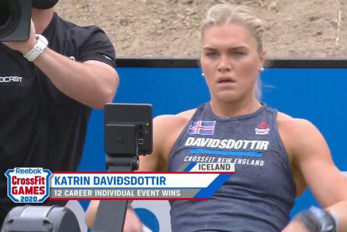 Katrín Tanja Davíðsdóttir í róðrarvélinni í dag.