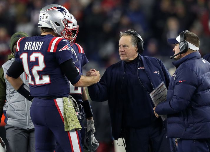 Belichick hrósar Brady í leiknum.