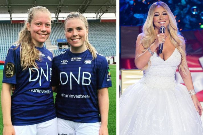 Mariah Carey og íslensku bikarmeistararnir í Noregi, þær Ingibjörg Sigurðardóttir og Amanda Andradóttir.