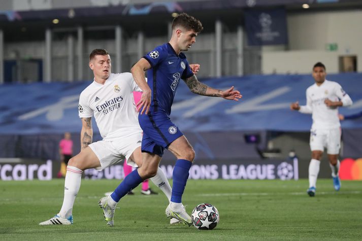 Christian Pulisic skoraði mark Chelsea í fyrri leiknum gegn Real Madrid. Það gæti reynst gulls ígildi í kvöld.