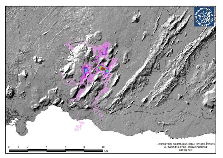 Svona telur eldfjalla- og náttúruvárhópur Háskóla Íslands að hraun renni úr eldgosi sem nú er mögulega að hefjast á Reykjanesi.
