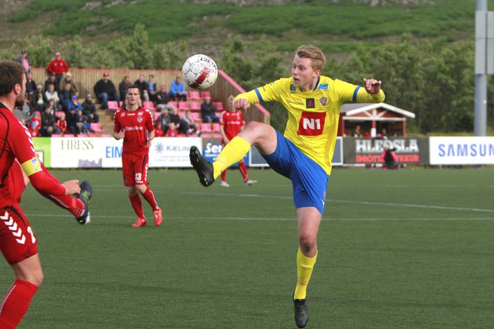 Elfar Árni skoraði jöfnunarmark KA á elleftu stundu.