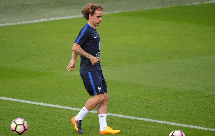 Griezmann á æfingu með franska landsliðinu.