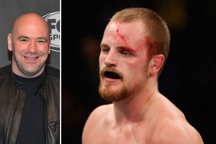 Dana White, forseti UFC, og Gunnar eftir bardagann í gær.