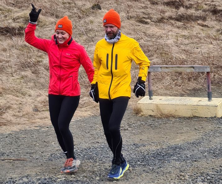 Sátt eftir 30 kílómetra fjallahlaup. Guðný Petrína Þórðardóttir og Börkur Þórðarson hlupu tíu ferðir upp og niður Þorbjörn.