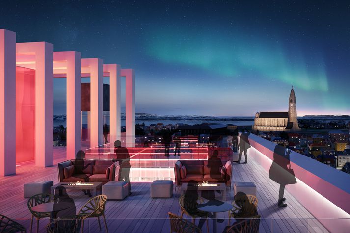 Veröndin á þakinu verður einn besti útsýnisstaður Reykjavíkur. Þar verður RED Sky bar.