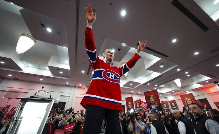 Mark Carney, forsætisráðherra og leiðtogi Frjálslynda flokksins, á kosningafundi í Laval í Quebec í gær. 