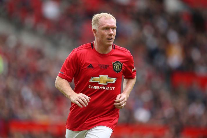 Paul Scholes í goðsagnaleik með Manchester United í fyrra.