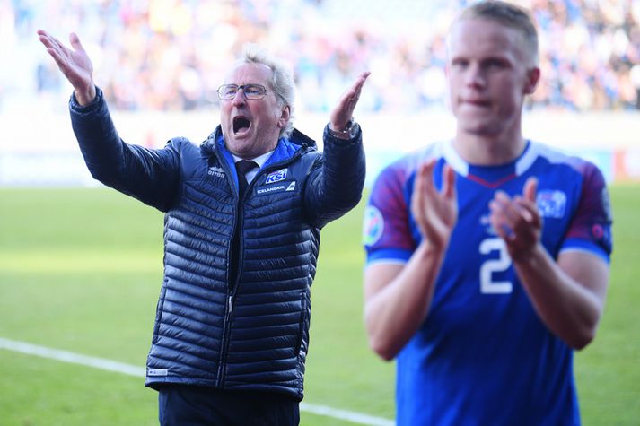 Erik Hamrén eftir sigur á Tyrkjum í fyrri leiknum á Laugardalsvellinum en það eru liklega bestu úrslit íslenska landsliðsins undir hans stjórn.