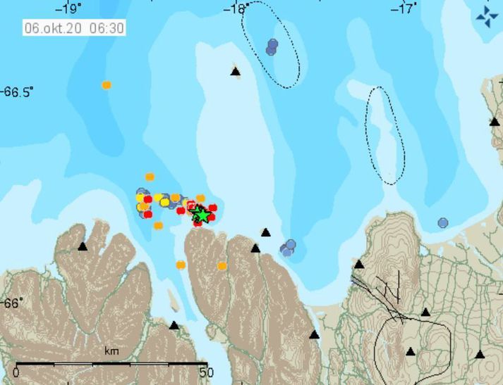 Töluverð skjálftavirkni hefur verið nú í morgunsárið norður af Gjögurtá.