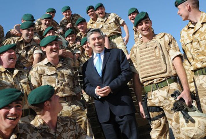 Gordon Brown, forsætisráðherra Bretlands, hitti breska hermenn í Bastion-herbúðunum í Afganistan í dag.
