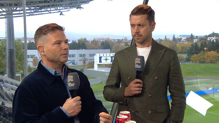 Bjarni Guðjónsson og Kári Árnason þekkja það vel að spila á Laugardalsvelli.
