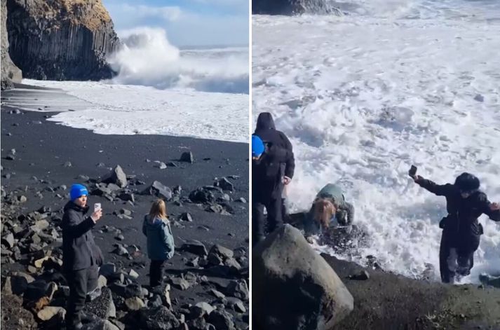 Sjálfan sem ferðamaðurinn freistaði þess að taka með stuðlabergið í bakgrunni hefði getað reynst honum afar dýrkeypt.