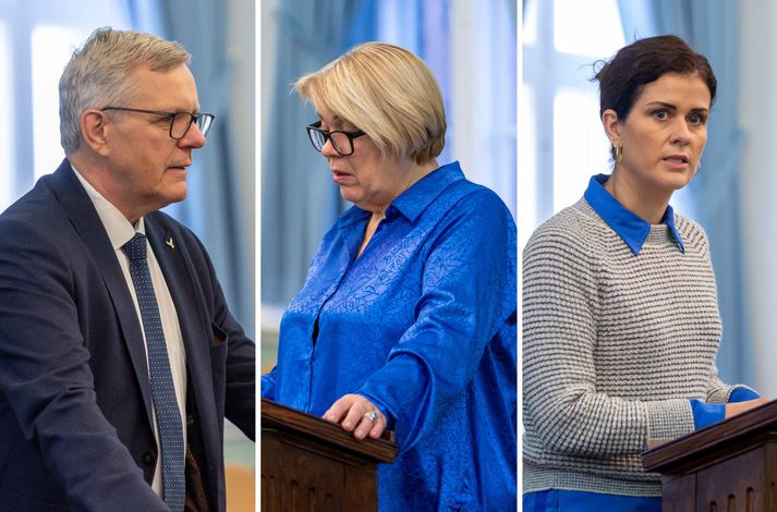 Jón og Þórdís Kolbrún gagnrýndu meðferð frumvarps Lilju Rafneyjar, fyrir miðju, harðlega í þinginu í dag.