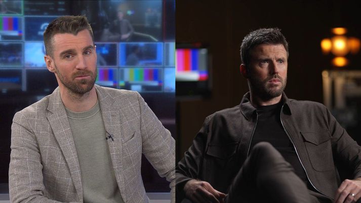 Kjartan Atli Kjartansson og Michael Carrick höfðu ýmislegt að ræða.